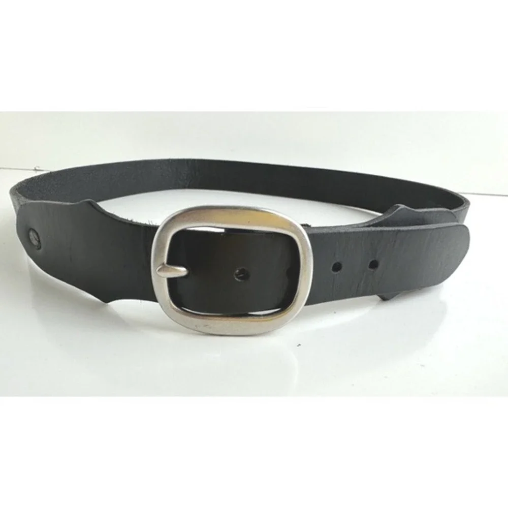 Gap Black Genuine Cow Leather Belt Silver‎ Oval Buckle M Preppy Academia 47-64